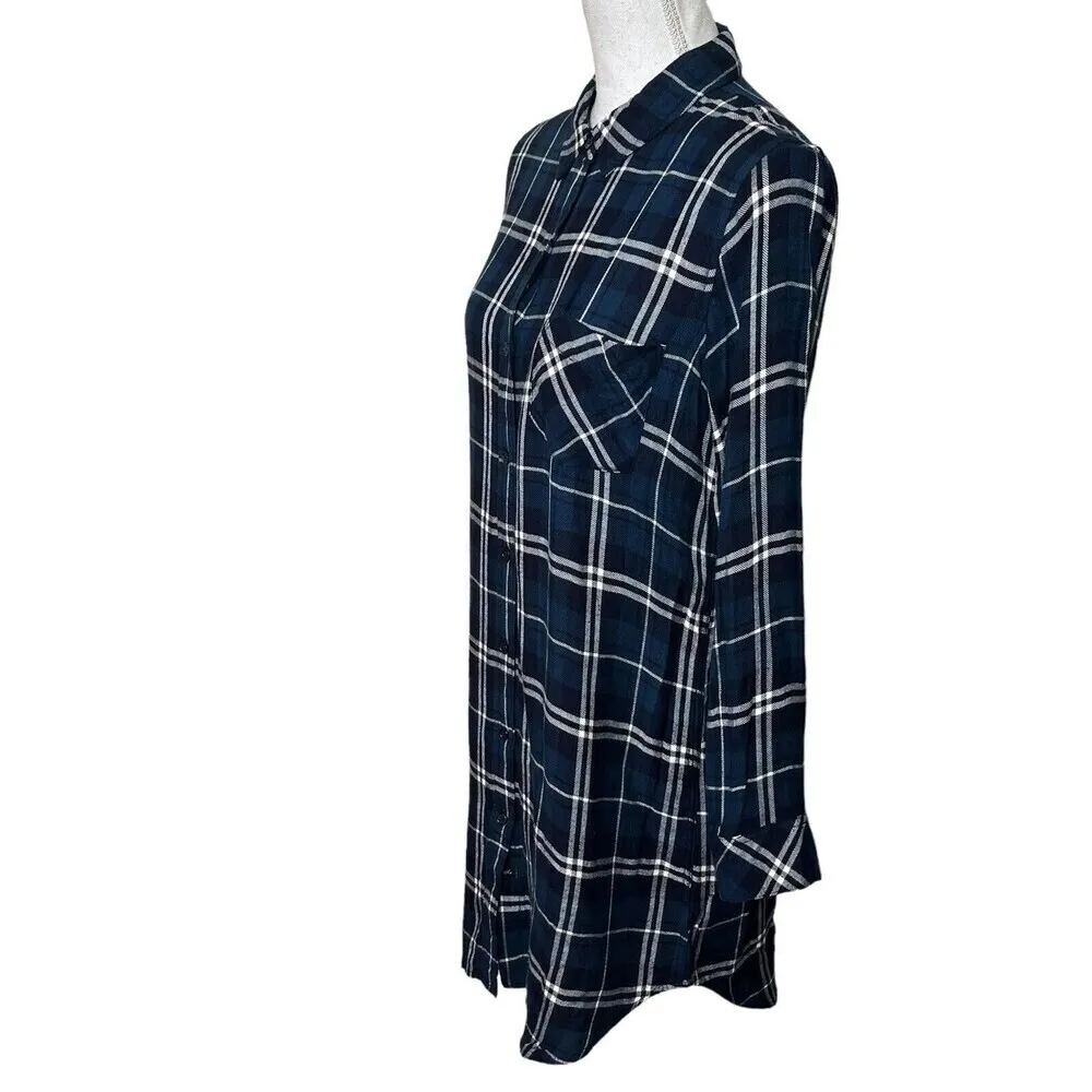 RAILS Bianca Shirt Dress Size Small Plaid Rayon Long Sleeve Mini Button Down - Image 3