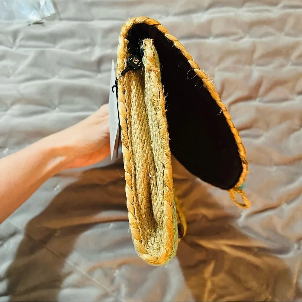 AMERICA & BEYOND Sunset Striped Staw Woven Jute Clutch Purse Tan Blue OS NWT - Image 9