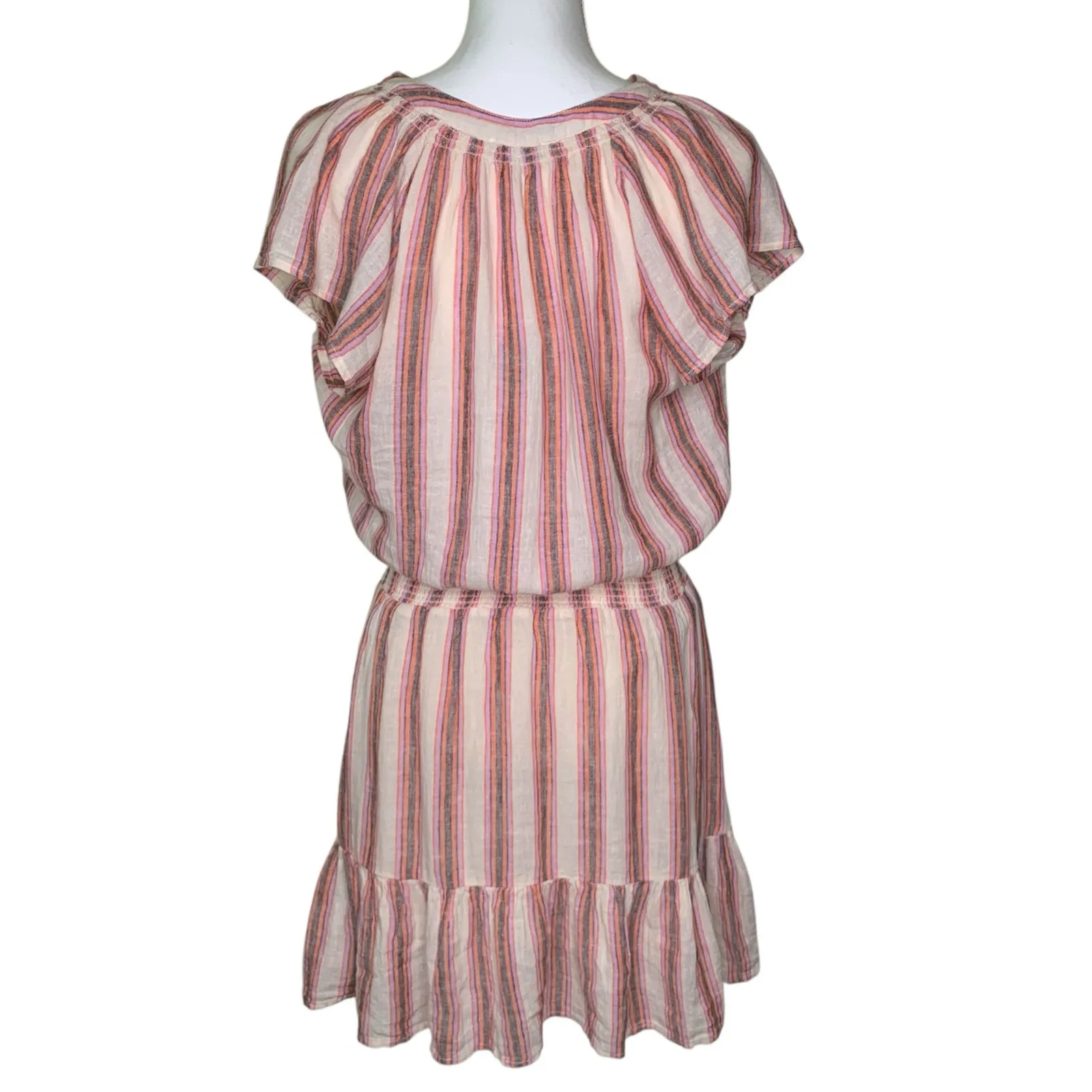 Rails Augustine Camino Stripe Cream Orange Purple Linen Blend Blouson Mini Dress - Image 7