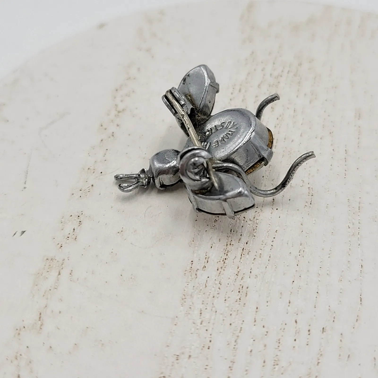 Vintage 1960 Austrian Crystal 3D Bug Brooch Silver Tone Insect Pin - Image 12