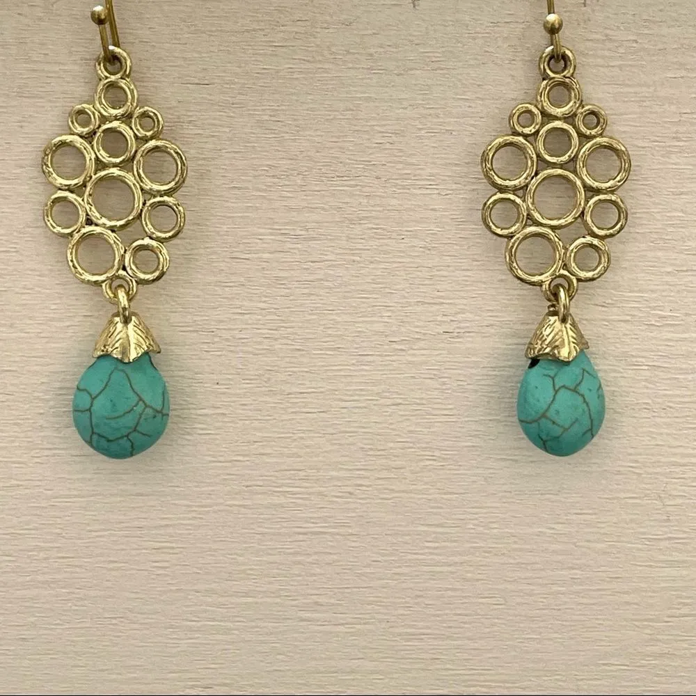 Gold tone faux turquoise fish hook earrings - Image 5