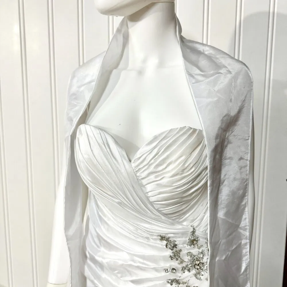 CINDERELLA Wedding GOWN Women Size M Strapless Gemmed A Line Layered White Slim - Image 4