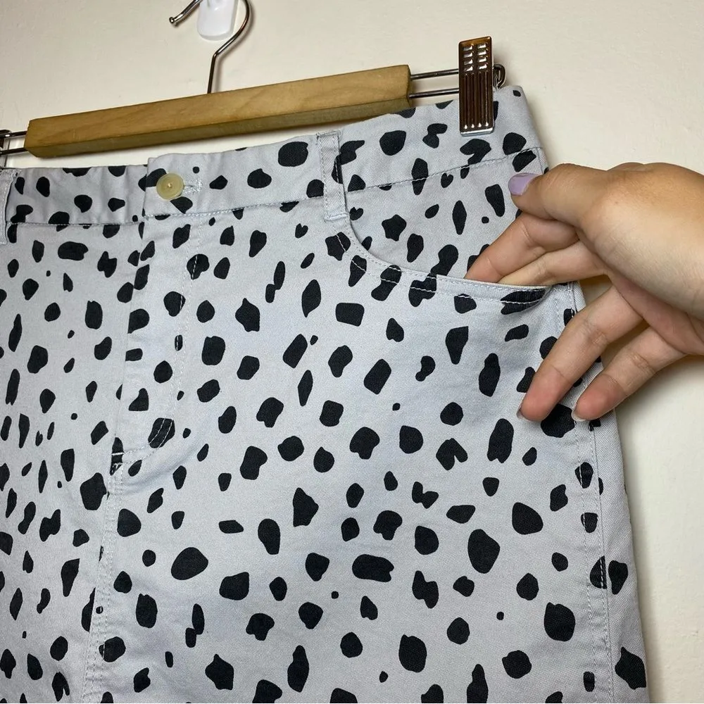 ATM NEW Leopard Animal Print Distressed Hem Mini Skirt Pale Silver Gray Sz 8 Black - Image 7