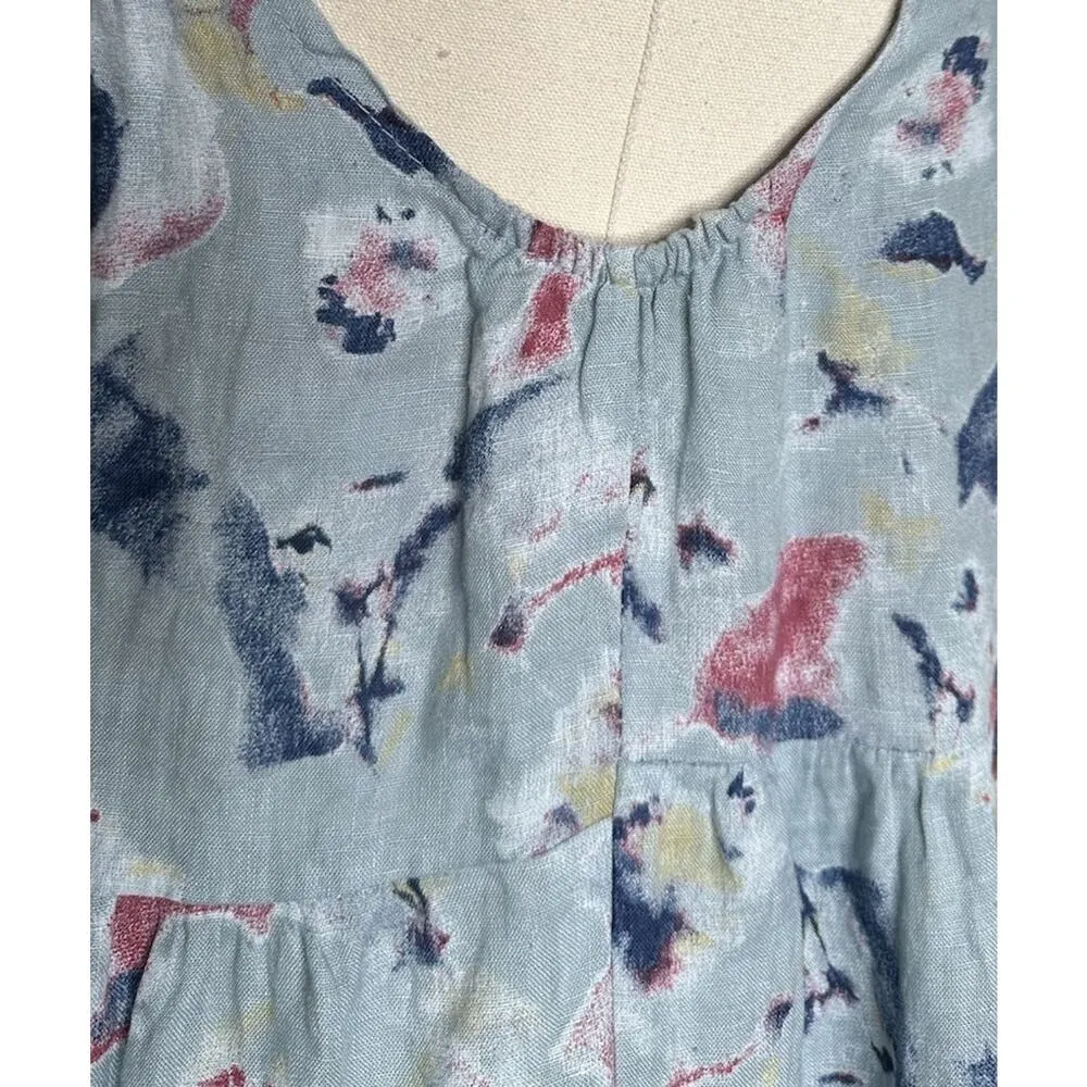 Bellambra 100% Linen Dress Womens XS Blue Floral Watercolor Sleeveless Italy - Image 7