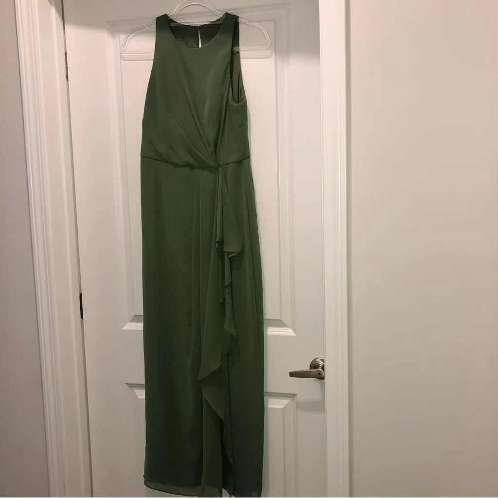 After Six NATURAL WAIST Ruffle Slit BRIDESMAID DRESS Vineyard Green Size 6‎ - Image 2