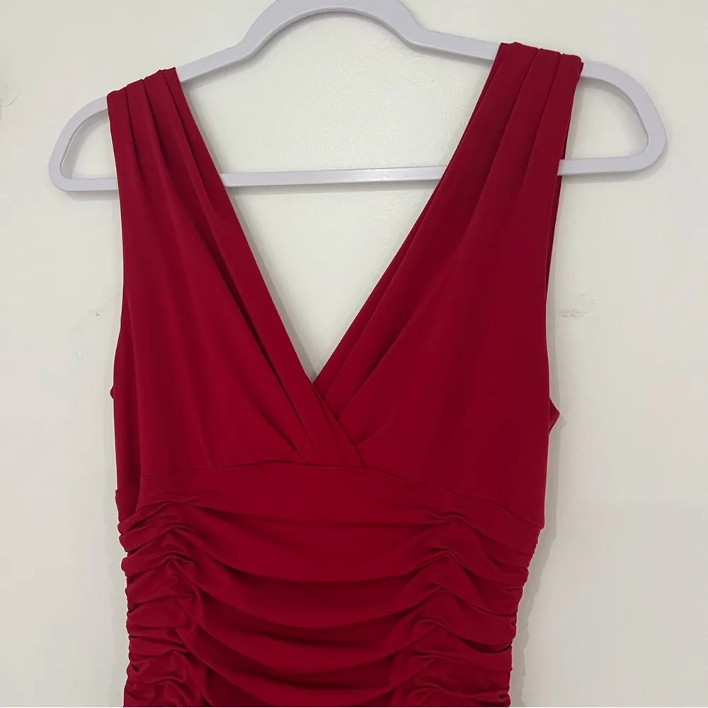 Red VNeck Mini Cocktail Dress Size 4 - Image 10