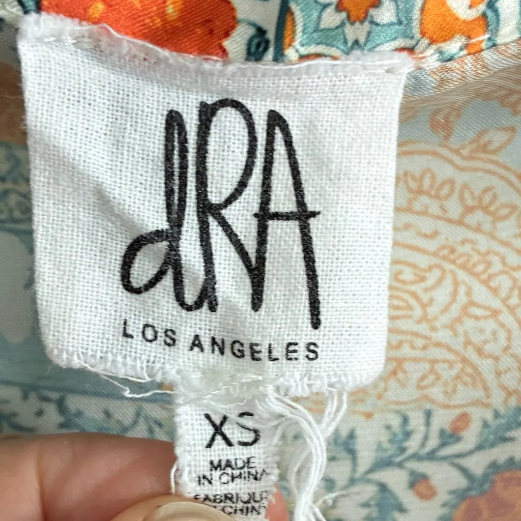 dRA Los Angeles Anthro Silky Box Patchwork Boho Summer Crop Button Down Top XS Orange - Image 3