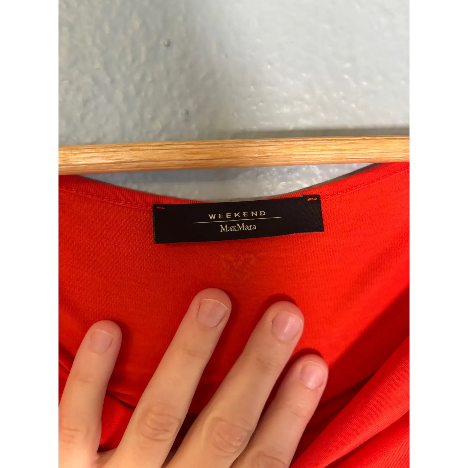 Weekend Max Mara Women's Red Cowlneck Cap Sleeve Jersey Blouse Size XL - Image 3