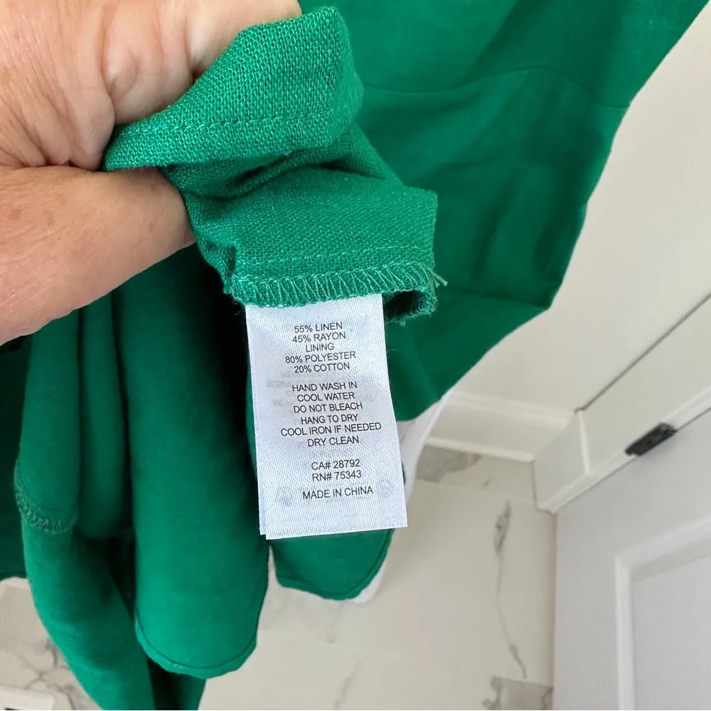 Rachel Zoe Green Linen Blend Square Neck Midi Dress W Wooden Beads Size Medium - Image 14