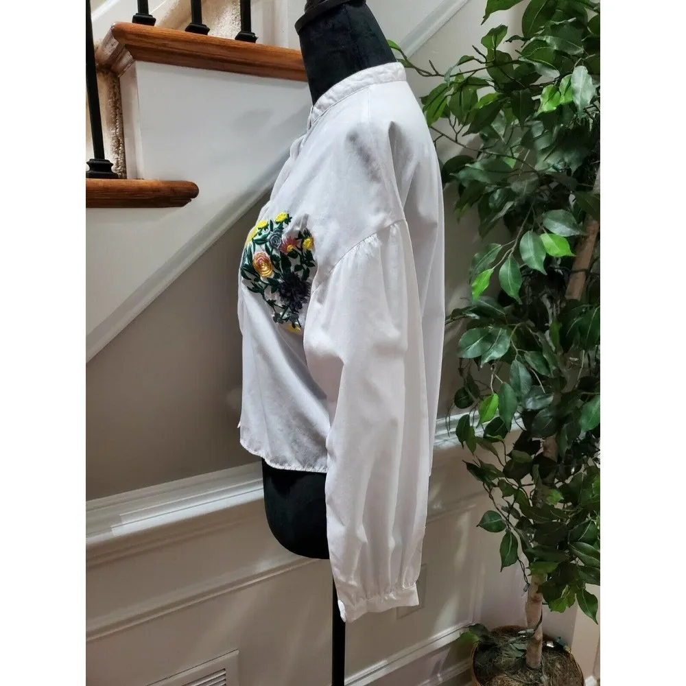 Bleuh Ciel Women's White Floral Polyester Long Sleeve Button Down Shirt Size S - Image 6