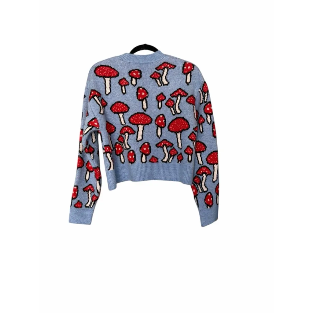 Zara Blogger Favorite Cropped Red Blue Mushroom Sweater Sz Small - Image 4