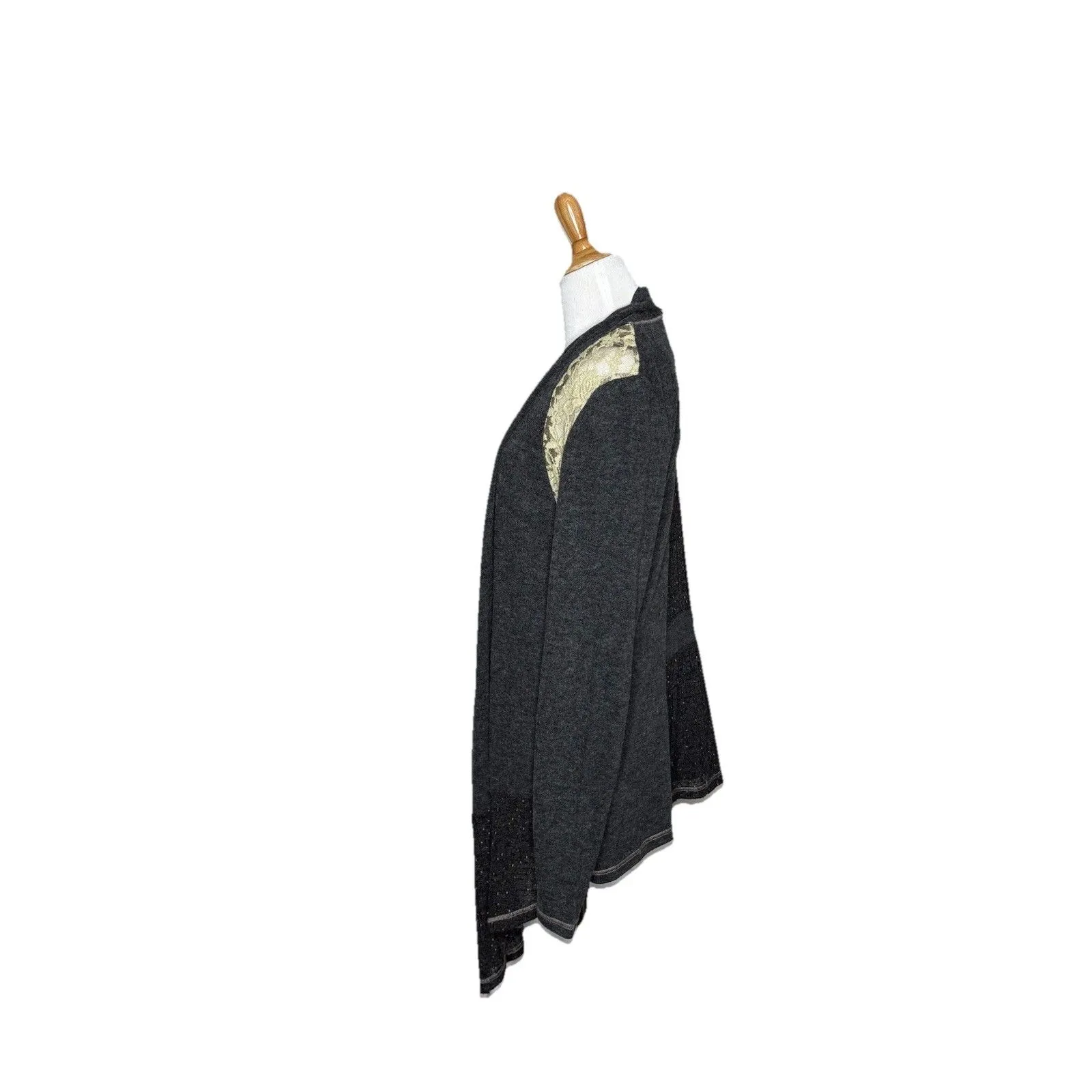 Miss Me Gray Open Front Lace Embellished Cardigan Duster Sweater and Tank Sz Med - Image 4