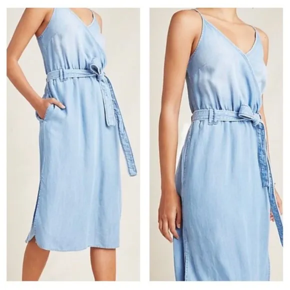 Cloth & Stone Anthropologie Blue Sleeveless Chambray Dress Small - Image 2