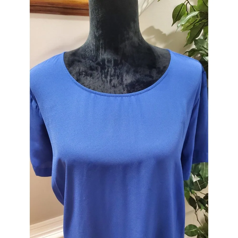 Vince Camuto Women's Blue Polyester Round Neck Short Sleeve Pullover Blouse 2X - Image 3