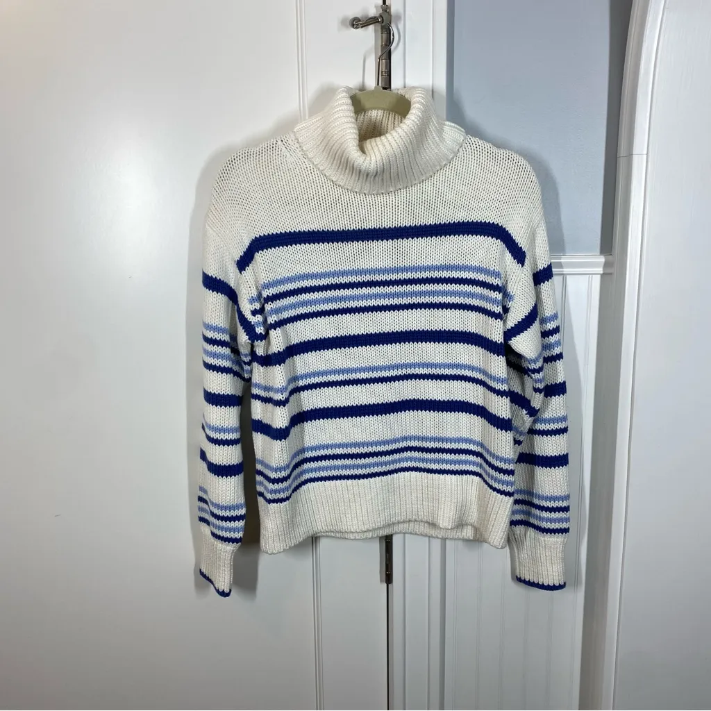 Madewell Ribbed Cotton Turtleneck‎ Sweater in Dawn Stripe Size XS fisherman fall - Image 2