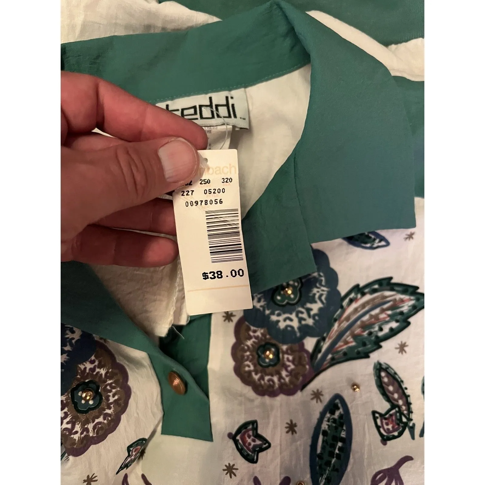 Vintage Teddi Pullover Womens Large White Teal Floral Print Rhapsody NWT 80s USA - Image 7