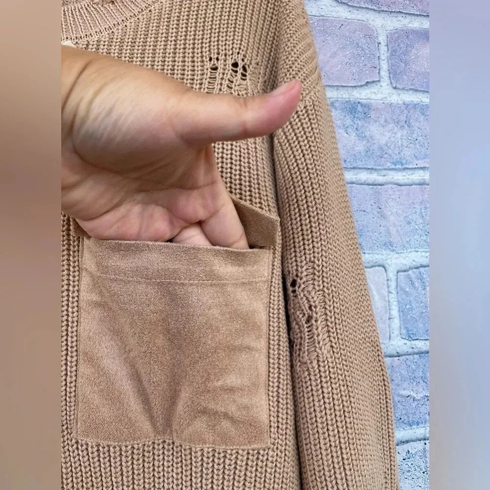 SER.O.YA Devin distressed Sweater dress in tan size small - Image 7