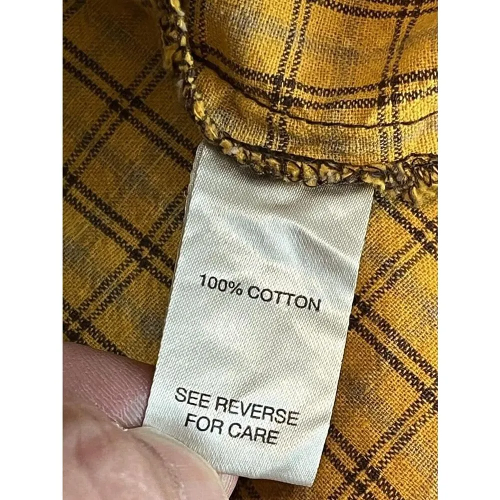 BKE Shirt Women’s Size XS Yellow Brown Plaid Button Up Long Sleeve Embroidered - Image 8