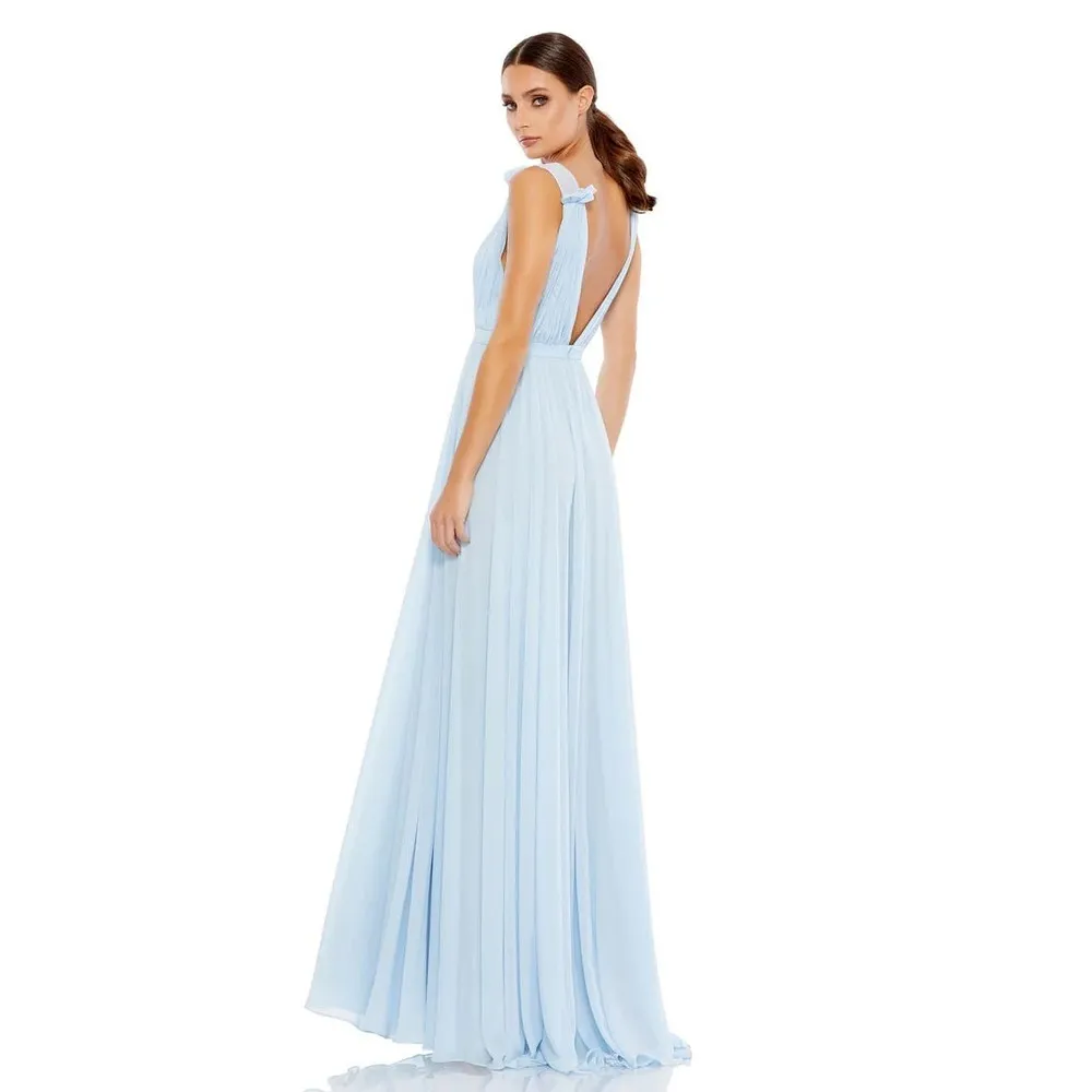 Mac Duggal 55321 Powder Blue Pleated Chiffon Sleeveless V-Neck Gown 12 - Image 2