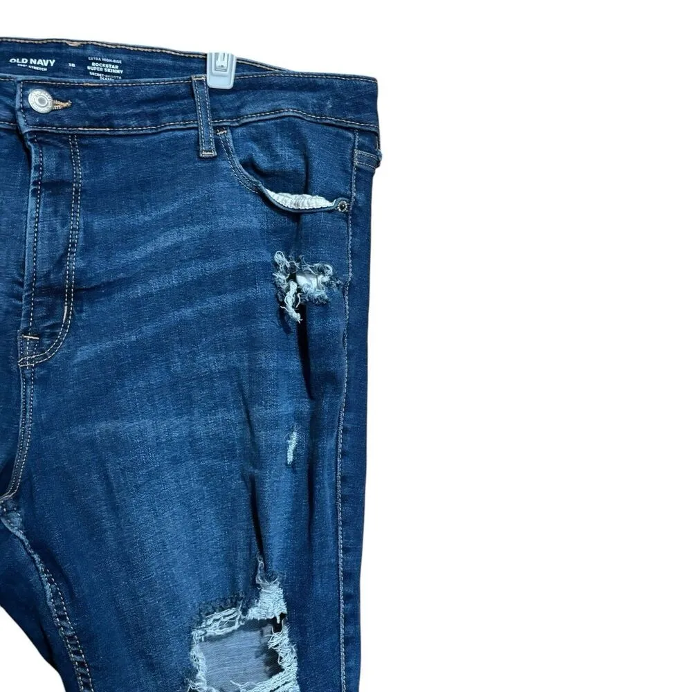 Old Navy Jeans Womens 18 Blue 360 Stretch Extra High Rise Rockstar Super Skinny - Image 3