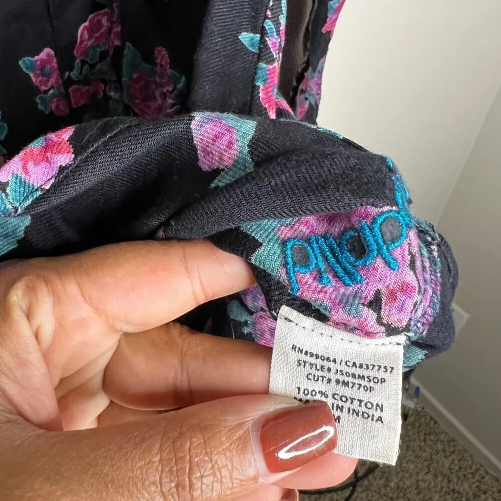 Billabong Women's Floral Button-Up Shirt Size S 100% Cotton Black‎ & Pink - Image 3