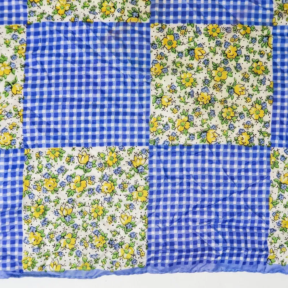 Vintage Blue Gingham & Yellow Floral Patchwork Scarf Wraps - Image 2