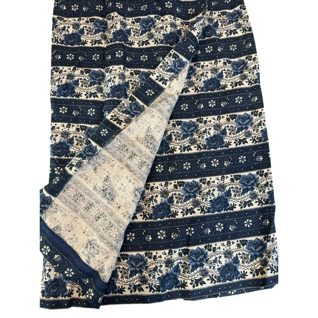 Talbots Vintage Blue Floral Skirt Size 8 Striped 100% Irish Linen Maxi Wrap - Image 2