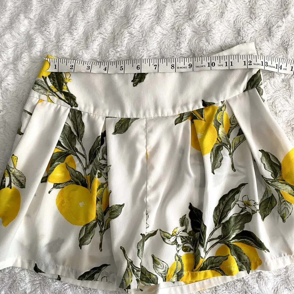 Anthropologie Moon River White Lemon Print Pleated Dressy Preppy Shorts XS - Image 7