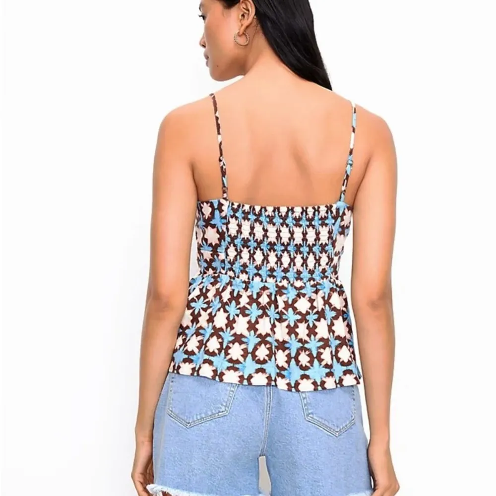 NEW Loft XL Sunwashed Blue Brown Floral Peplum linen Cami Tank Top Bloques T1999 - Image 2