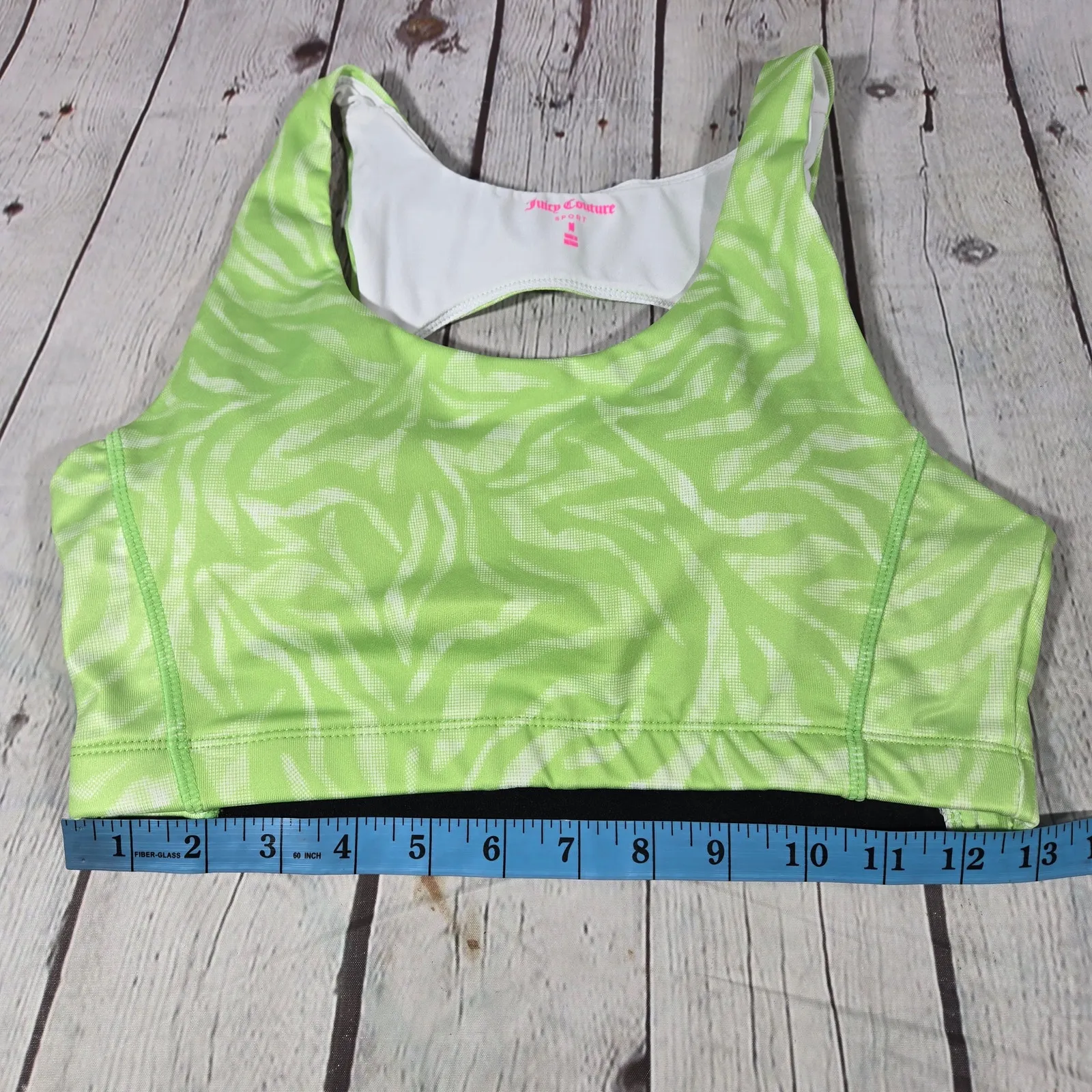Juicy Couture Sport Neon Green Zebra Print Sports Bra‎ M Athletic Cutout Back - Image 9