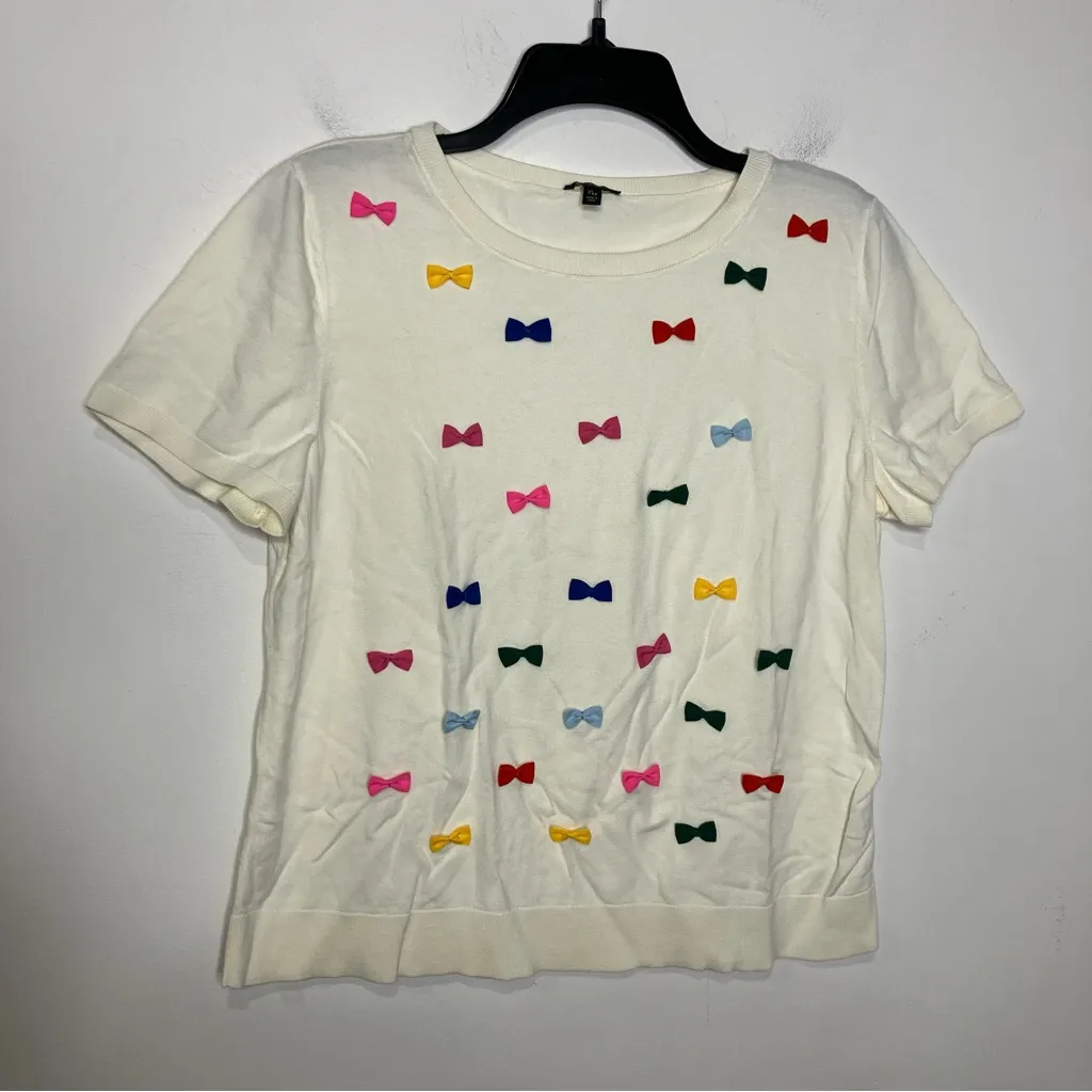 Talbots party bows crewneck sweater women’s size XL petite ivory multicolor bows - Image 2