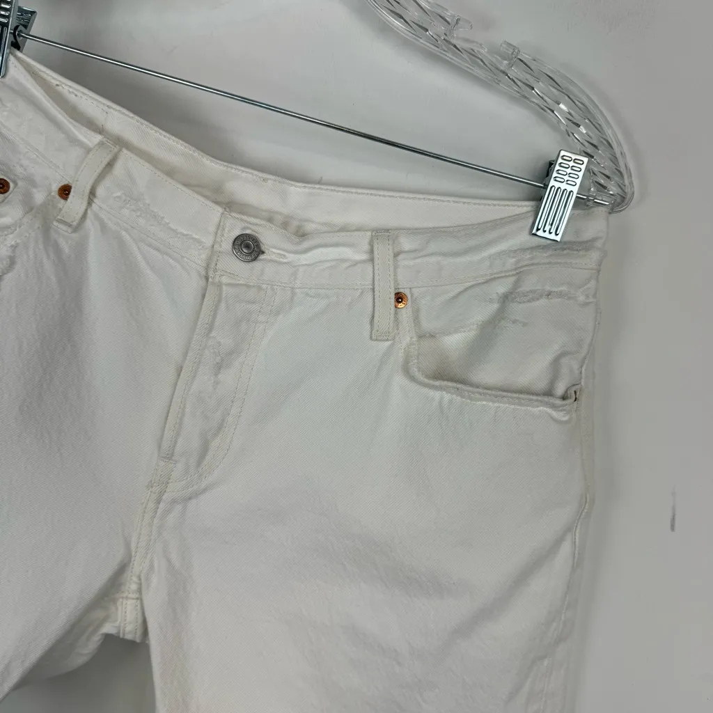 Levi’s 501 Cut Off Denim Shorts Sz 29 White Distressed Raw Hem Bermuda - Image 9