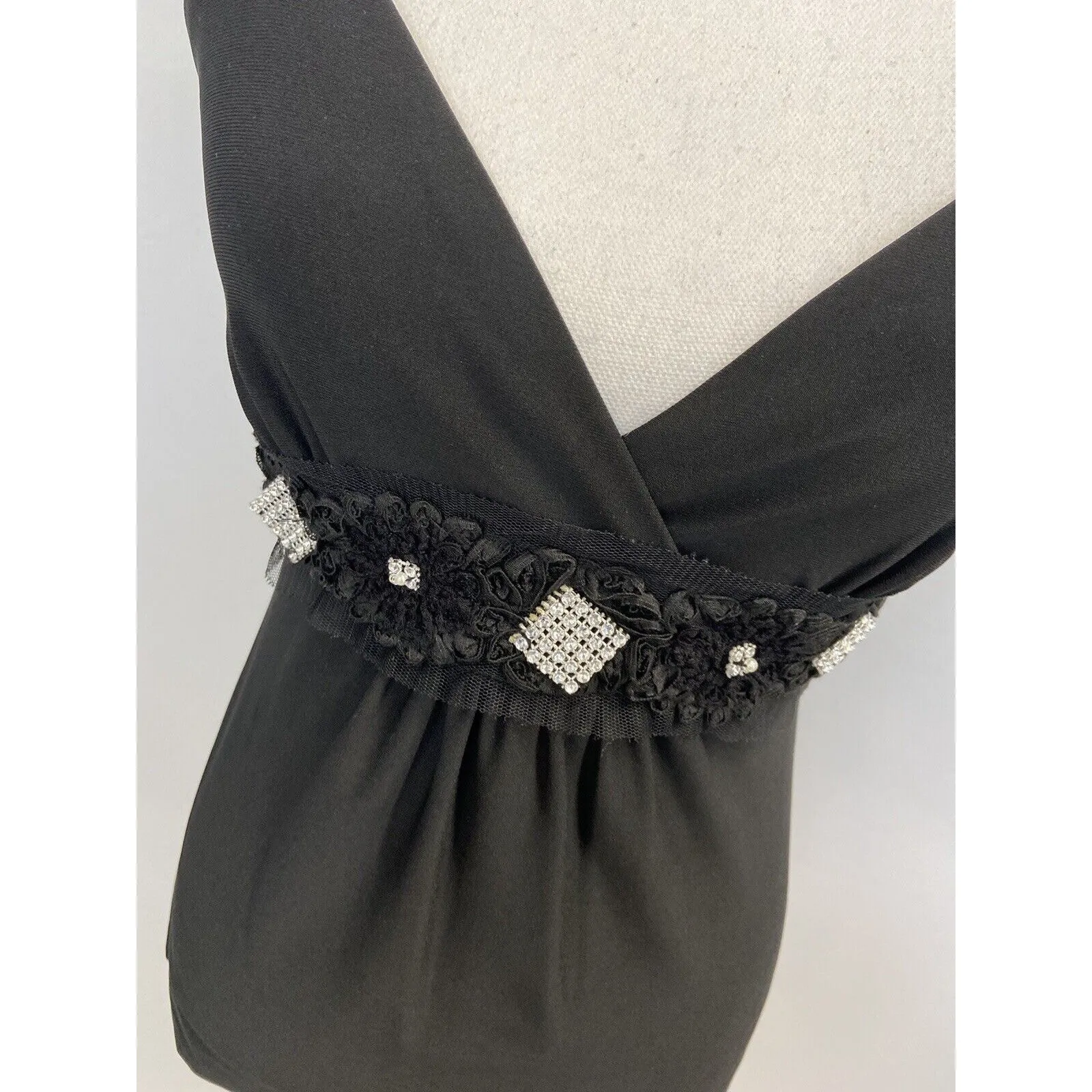 Vintage Lipstick Top Womens Small Black Rhinestone Bling Clubwear Y2K Retro Sexy - Image 2