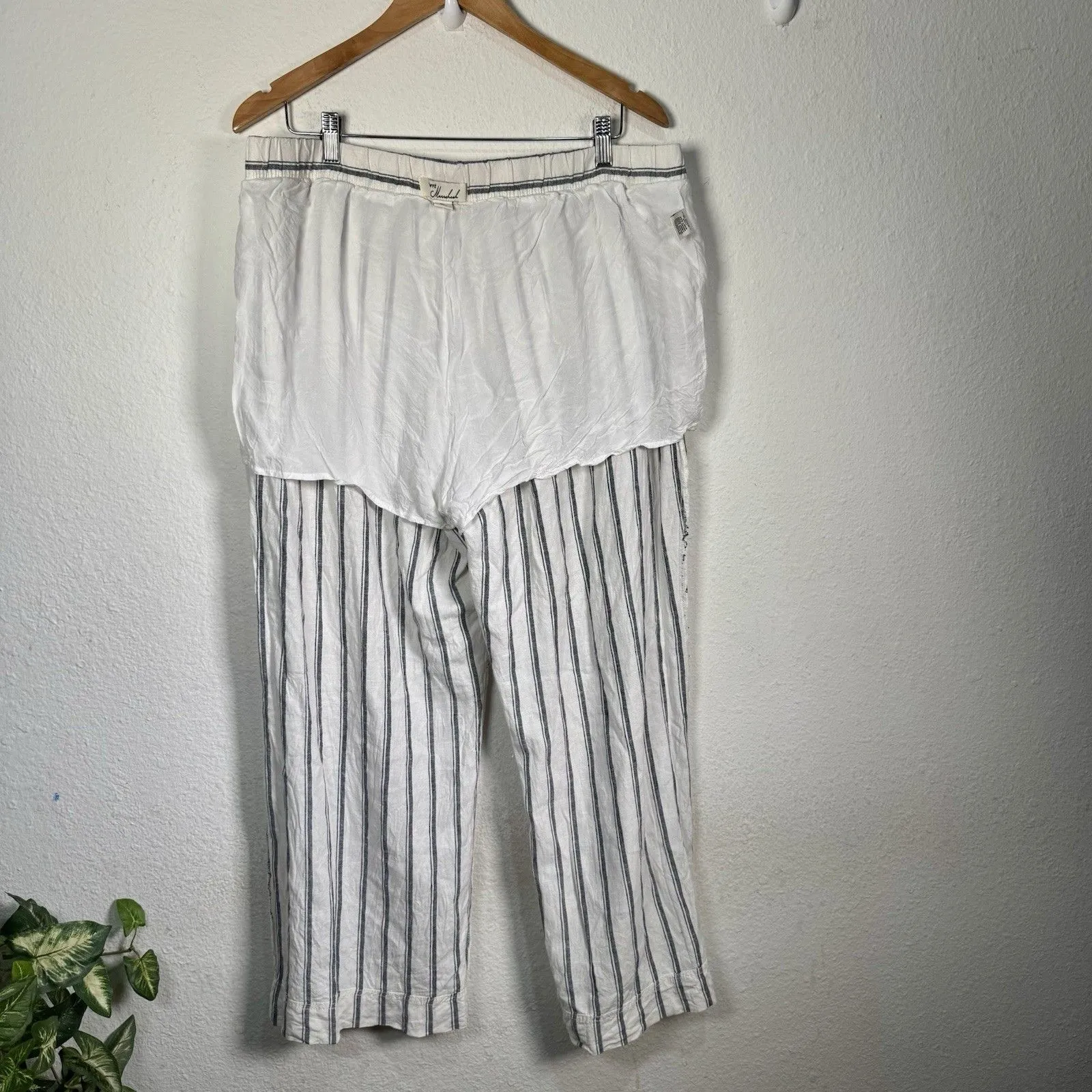 CAFFE MARRAKESH Striped linen trousers, size XL, elastic waistband with pockets White - Image 6