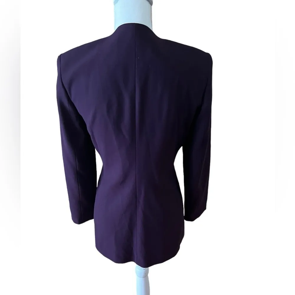 Casual Corner Purple Long Sleeve Button Front Structured Blouse Vintage Career T Size 4P - Image 4