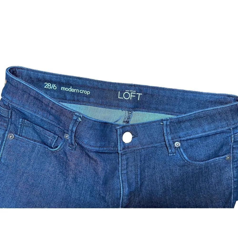 Ann Taylor Modern Fit Cropped Denim Jeans Women's Size 6 Blue Low Rise Dark Wash - Image 6