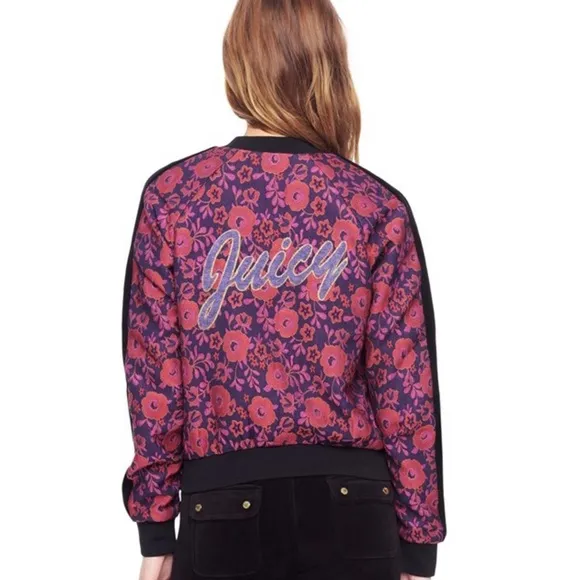 Juicy Couture Black Label Floral Full Zip Jacket Y2K Size S Small MSRP $286 - Image 2