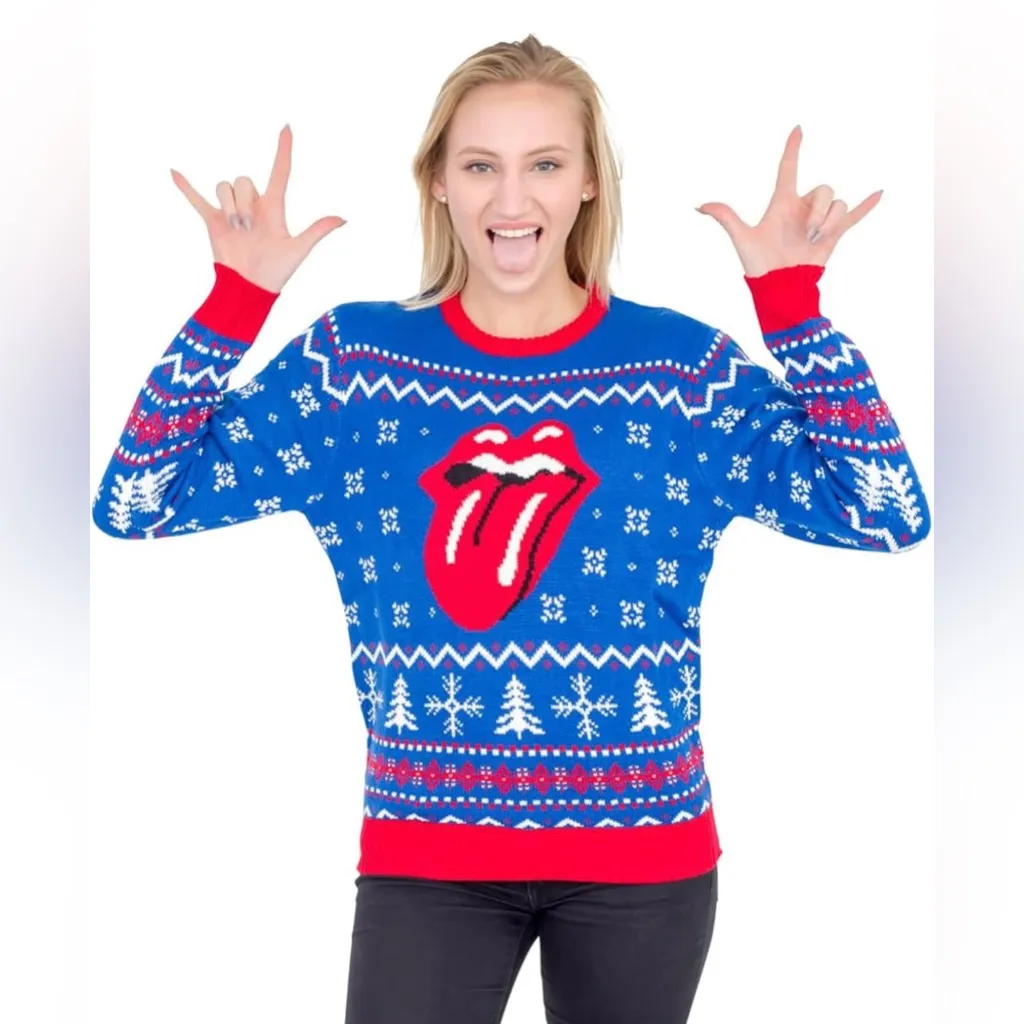 The Rolling Stones Blue, Red & White Unisex Holiday Sweater - Image 2