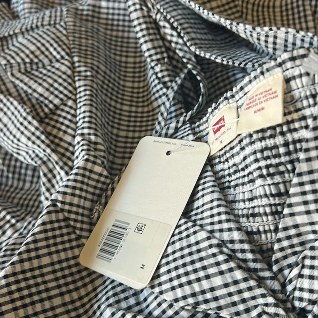 NWT LEVI'S Volume Sleeveless Dress In Katherine Seersucker Plaid Cloud Dancer - Image 9