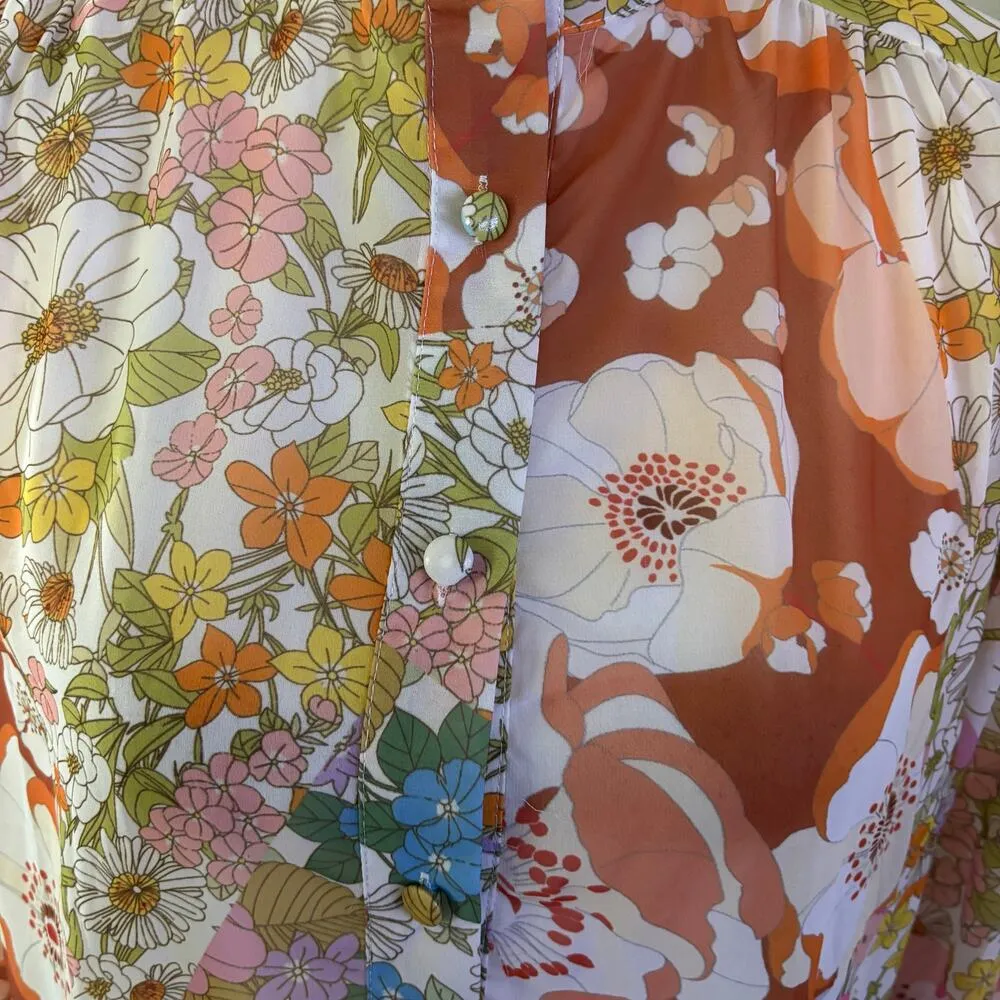 NEW Meena Cuties Size S Floral Patchwork Chiffon Mini Dress Button Front Sheer - Image 3