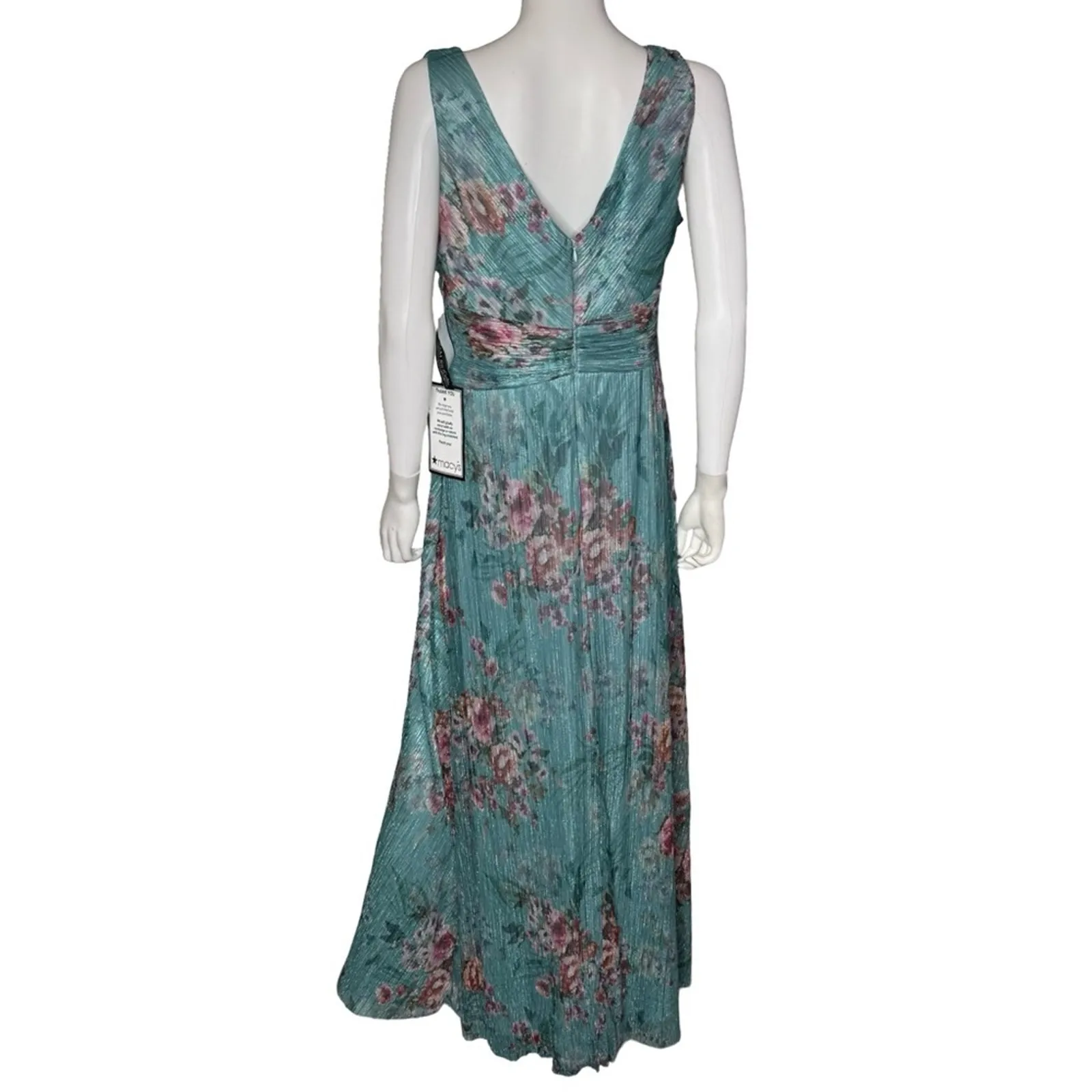 R & M Richards Women's Metallic Floral Print Sleeveless Gown Turquoise Sz 12 - Image 6