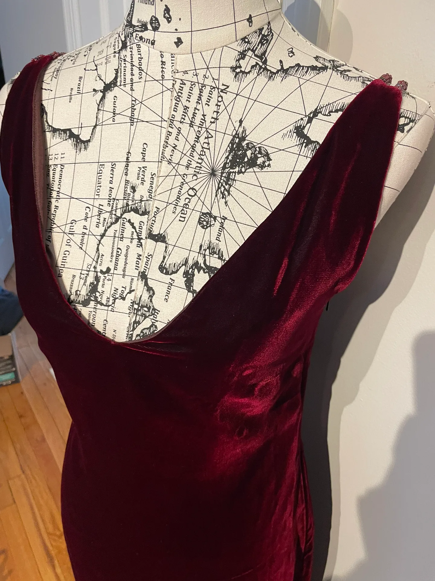 NWT  Vintage y2k Linda Allard VELVET Gown beads spaghetti straps A-line Rave bright - Image 3