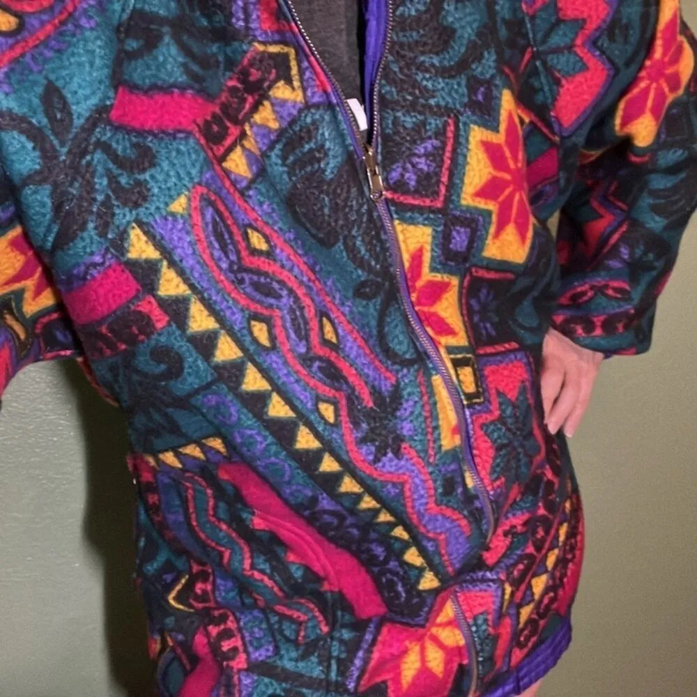 Vintage reversible Abstract funky multicolor nylon 90s bomber windbreaker jacket - Image 4