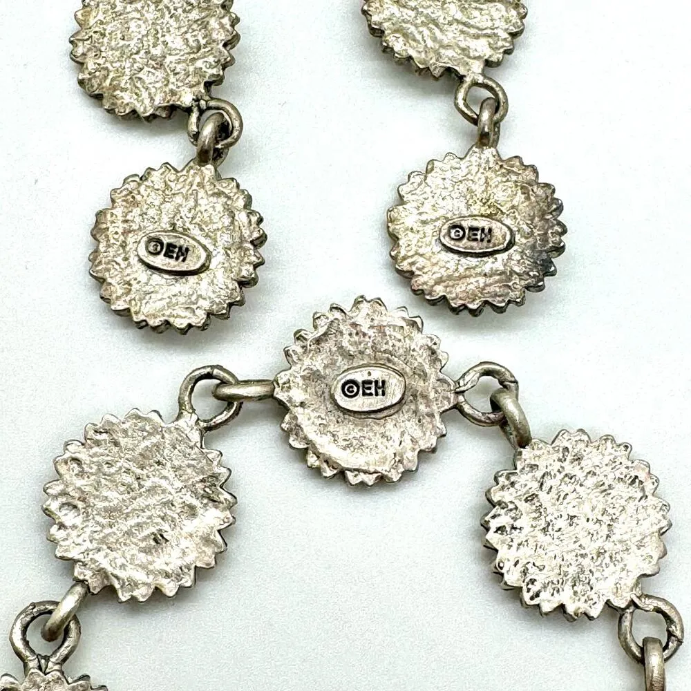 Vintage Eivind Hillestad Matching Daisy Sunflower Bracelet Dangle Earrings READ Silver - Image 7