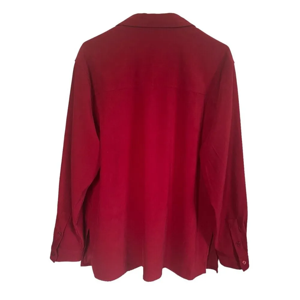 Denim & Co. women's large red long sleeve collared button down shacket - Image 8