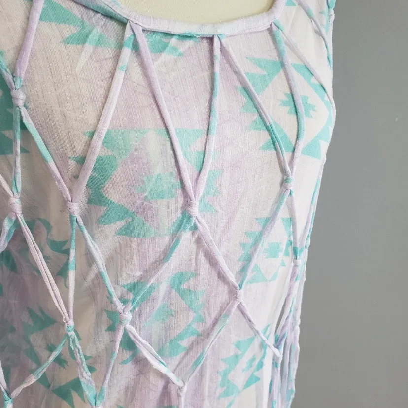Aztec Print with Netted Accent Boho Top Small - Image 3