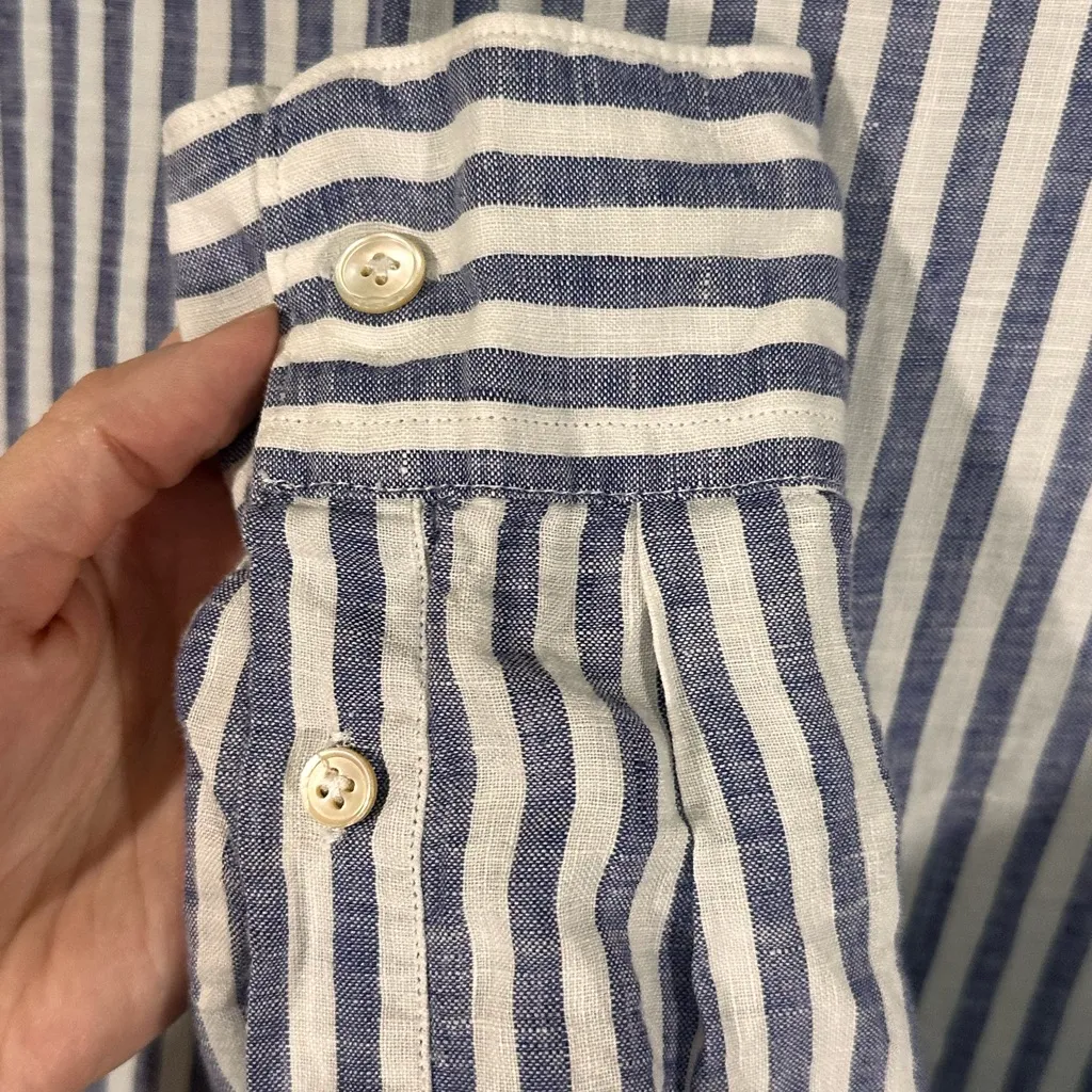 Eleventy Platinum 100% Linen Stripe Shirt coastal Italian relaxed fit grandma White Size M - Image 5