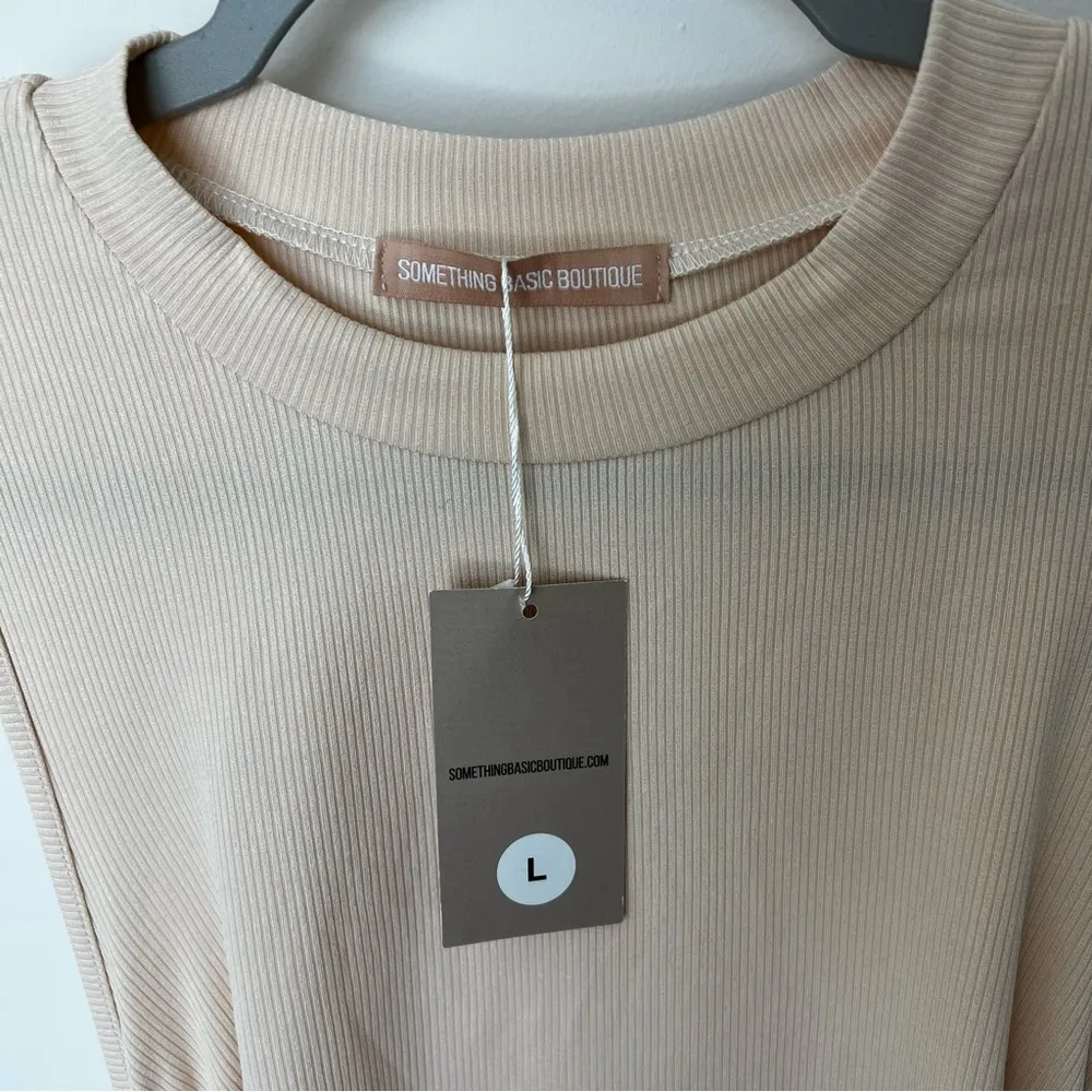 Women's Sleeveless Bodycon Mini Knit Ruched Stretch Side Drawstring Tank Dress L Tan Size L - Image 8