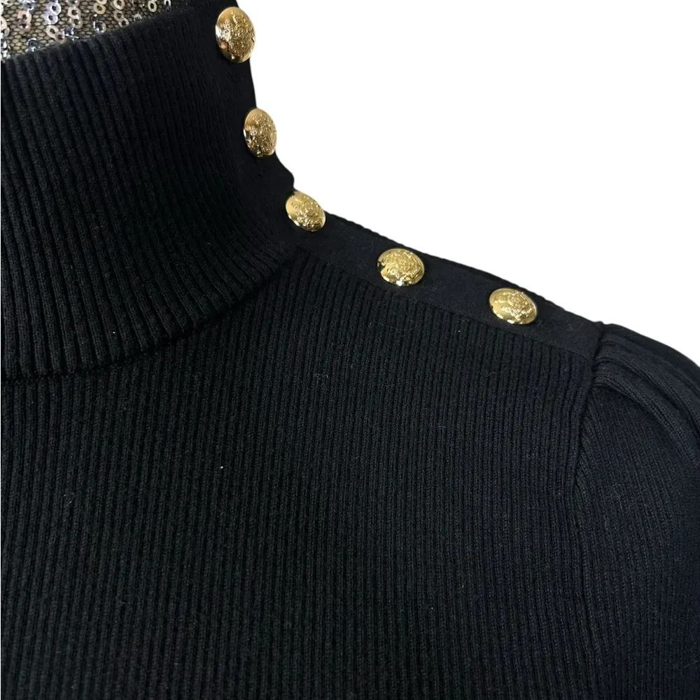 Ralph Lauren Button-Trim Mockneck Sweater Black Label Gold Button Size XXL - Image 6