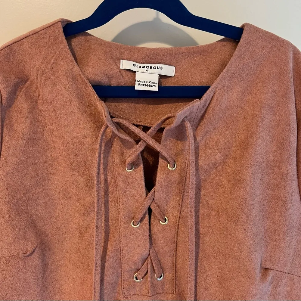 Glamorous Dusty Pink Suede Short Sleeve Dress | XS - Image 2